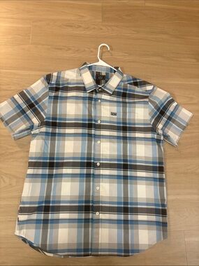 Kimes Ranch Men's Short-Sleeve Plaid Button-Up Shirt - Light Blue / White